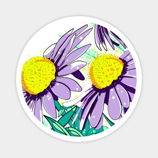 Violet Echynacea Flowers in Menthol Green Leaves Magnet